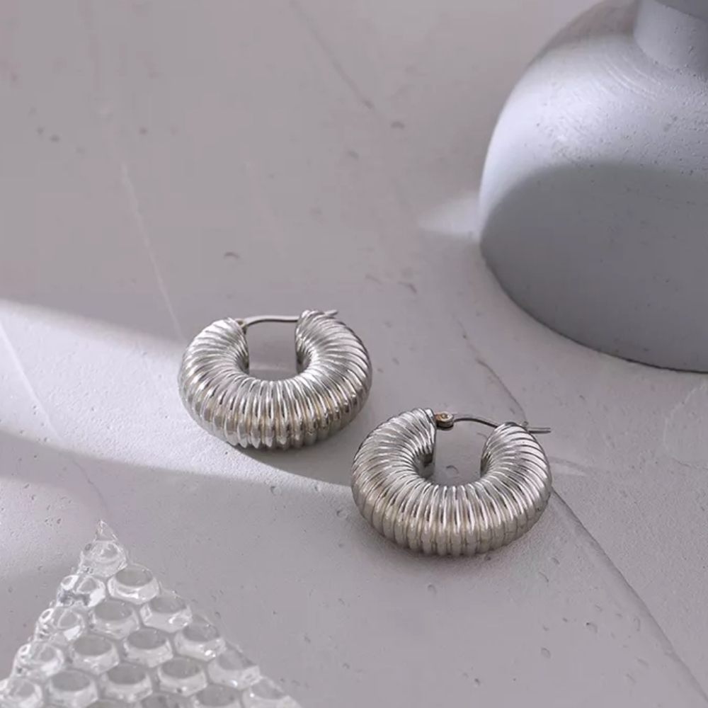 Round Chunky Hoop Earrings - Picture 4 of 8